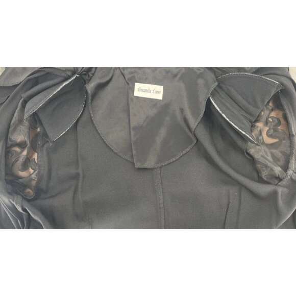 Amanda Lane Vtg Black Button Down Tailcoat Style Blouse w Silk Trim - Picture 4 of 5